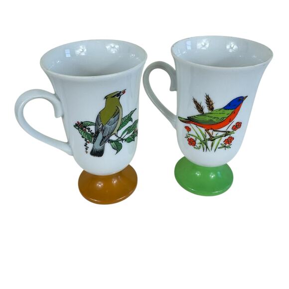 Fred Roberts Song Bird Vintage 1960s 1970s Ceramic Pedestal Mugs Set Of 2 - Picture 1 of 7